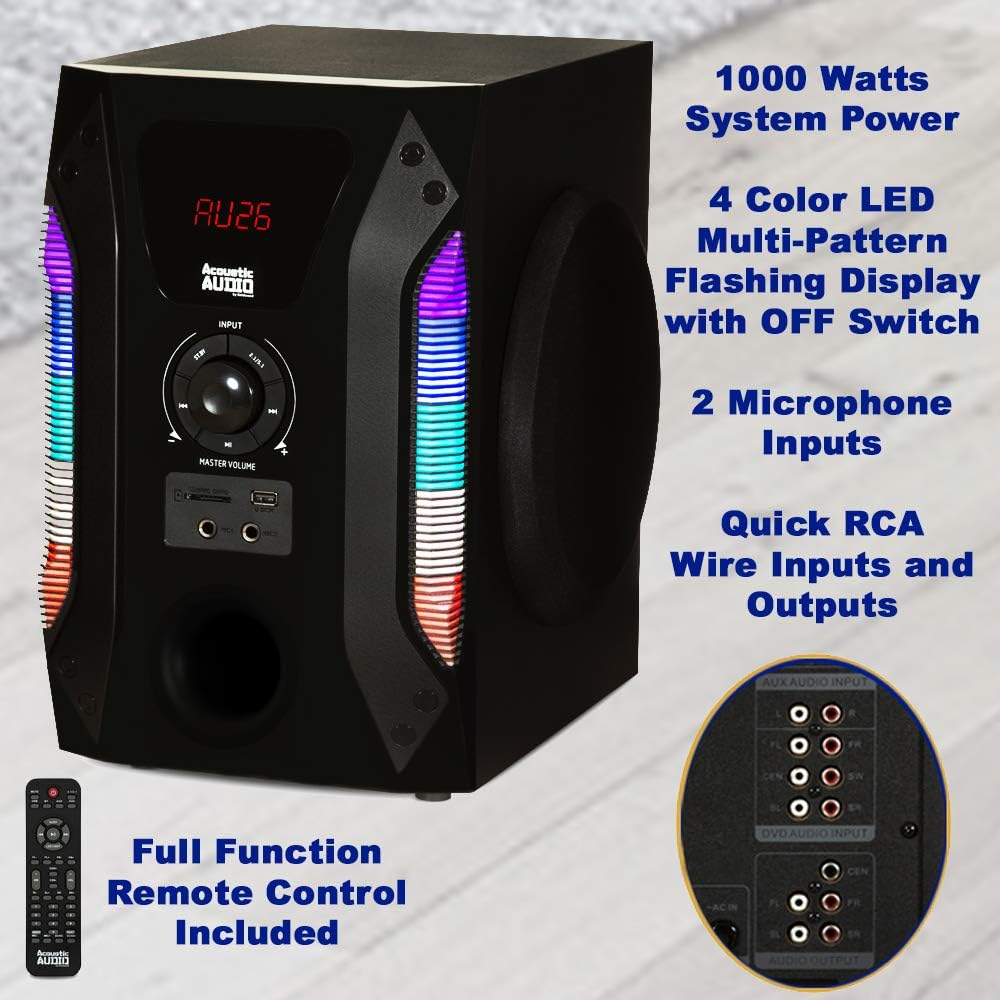 Bluetooth Tower 5.1 Speaker System with Optical Input 2 Mics and 2 Extension Cables D359687