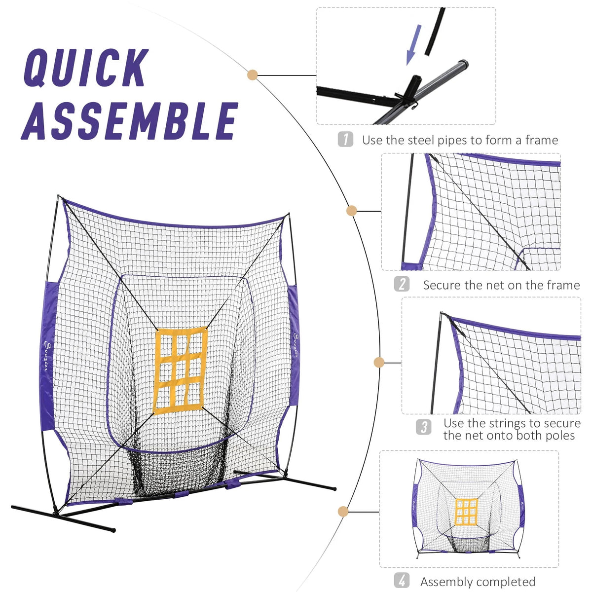 7.5' x 7' Portable Baseball Batting Net Set with Catcher Net H92751