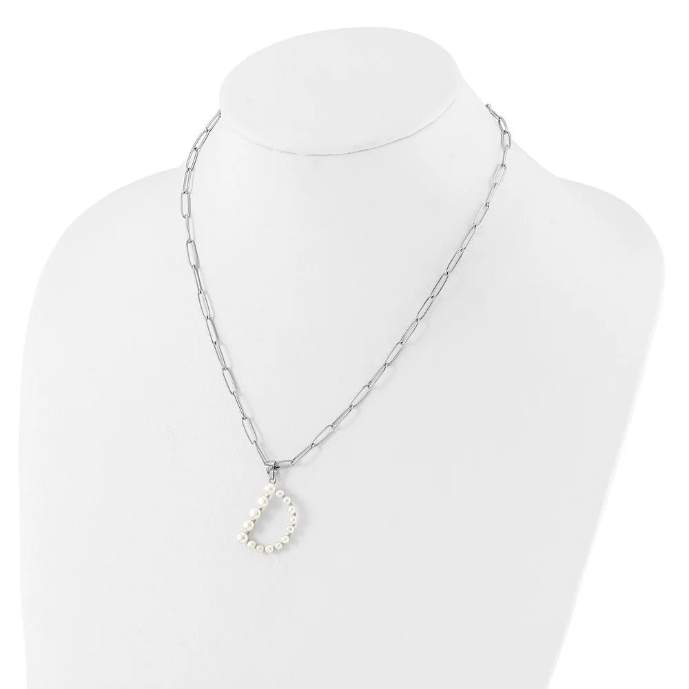 Sterling Silver Pearl Letter D Necklace D206