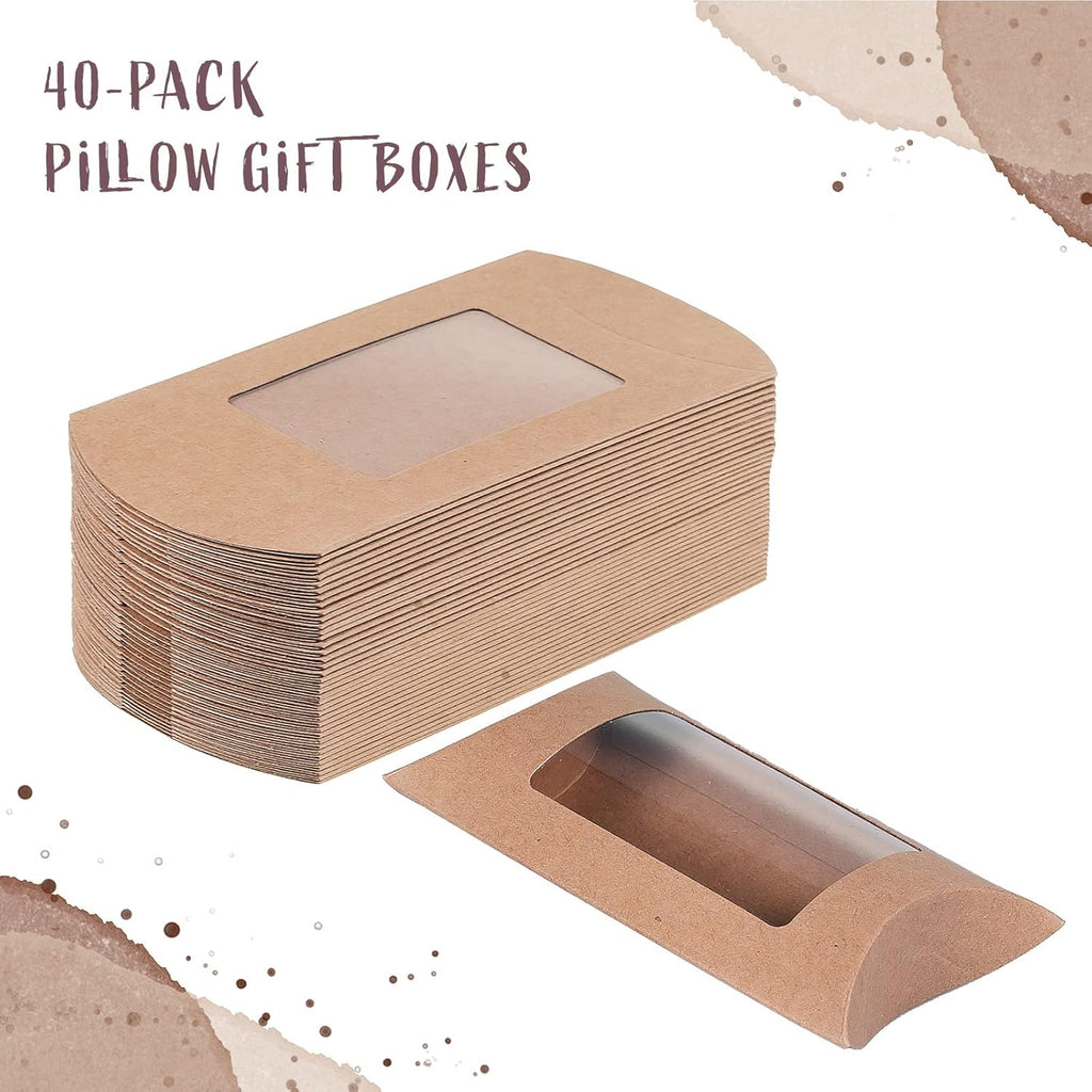 40-Pack Kraft Pillow Gift Boxes with Windows, 5 x 3 x 1.2 inches J23017