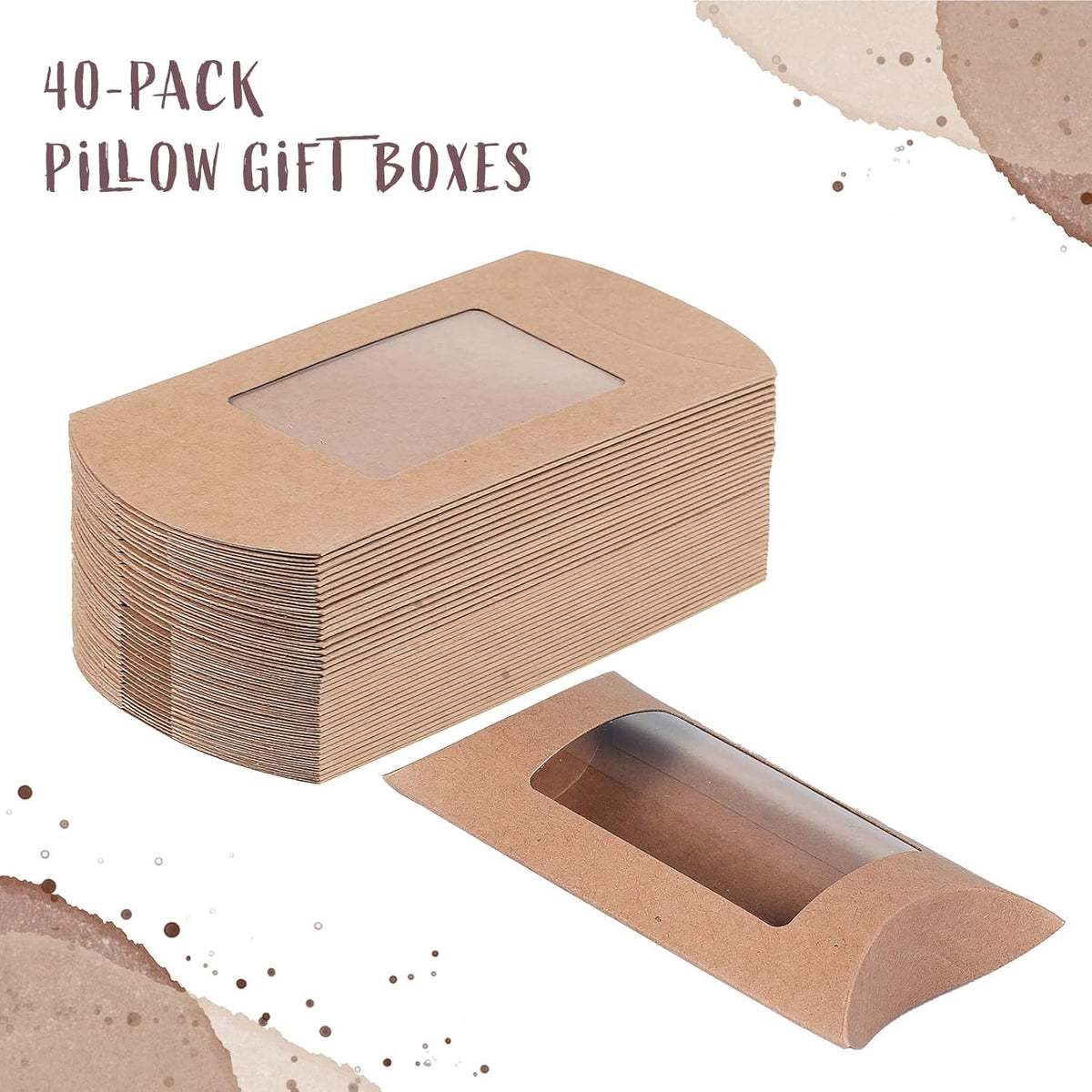 40-Pack Kraft Pillow Gift Boxes with Windows, 5 x 3 x 1.2 inches J23017