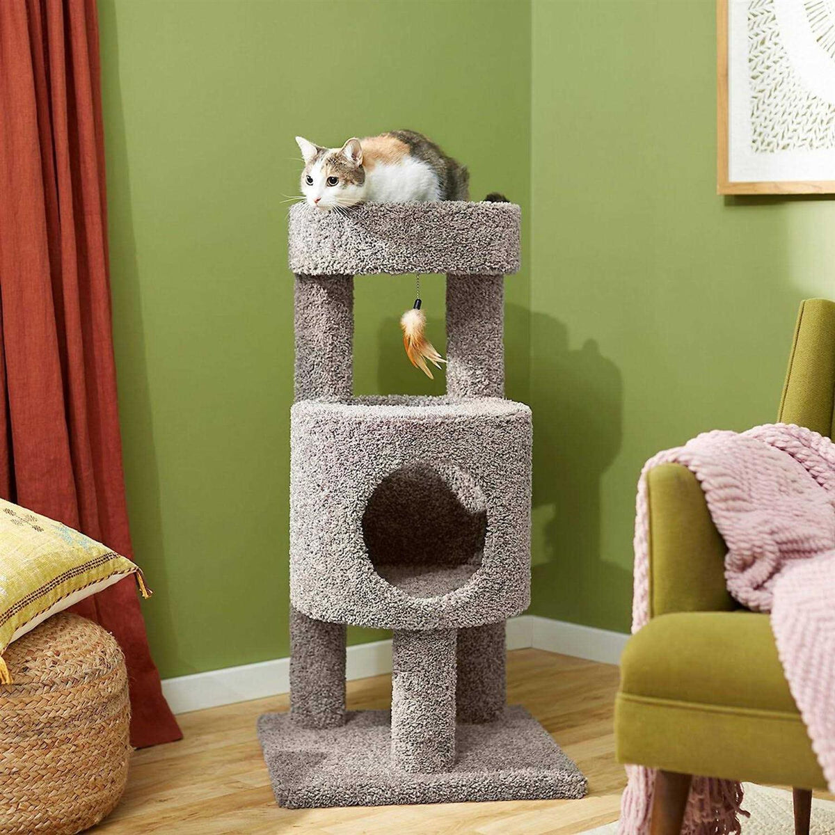 36-in Real Carpet Wooden Cat Tree L697