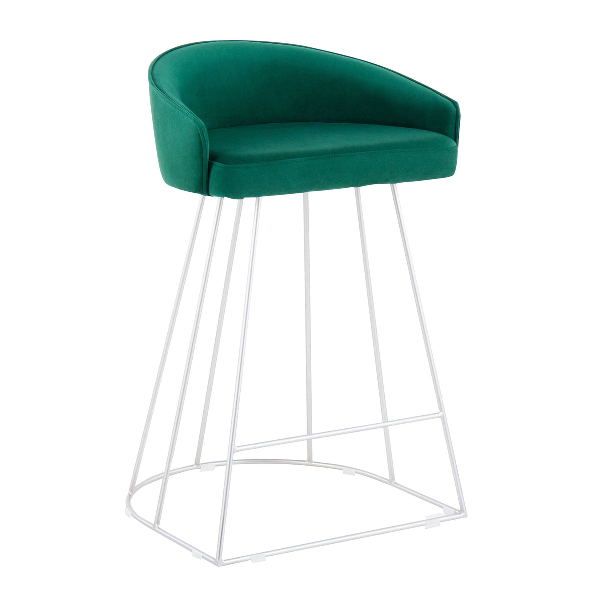 Green Velvet and Silver Steel Counter Height Stool Set of 2 B892