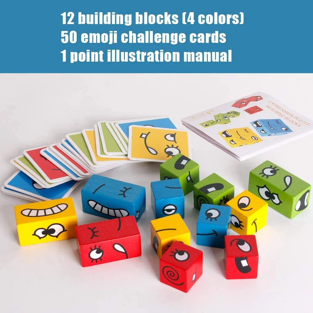 Wooden Expressions Matching Block Puzzle Toy Q339