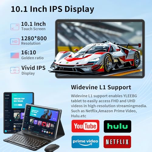 Android 15 Tablet with Keyboard, 26GB+256GB, 10.1 Inch, 8000 mAh, 5G WiFi, Dual Camera, 2 in 1, Black F2848