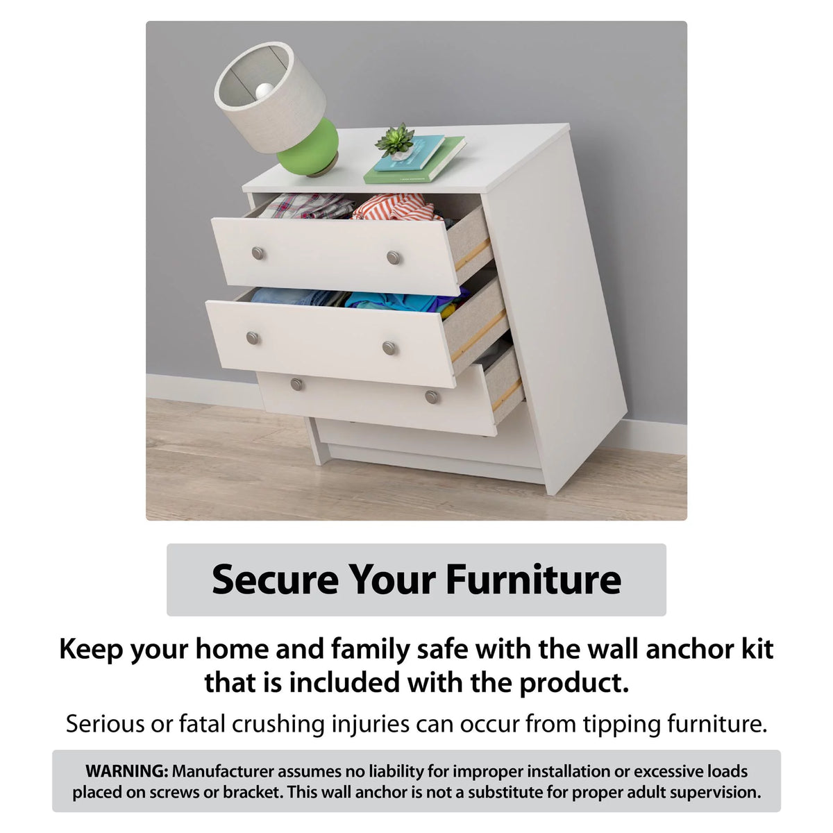 White Wide Dresser with 3 Fabric Bins Y6926