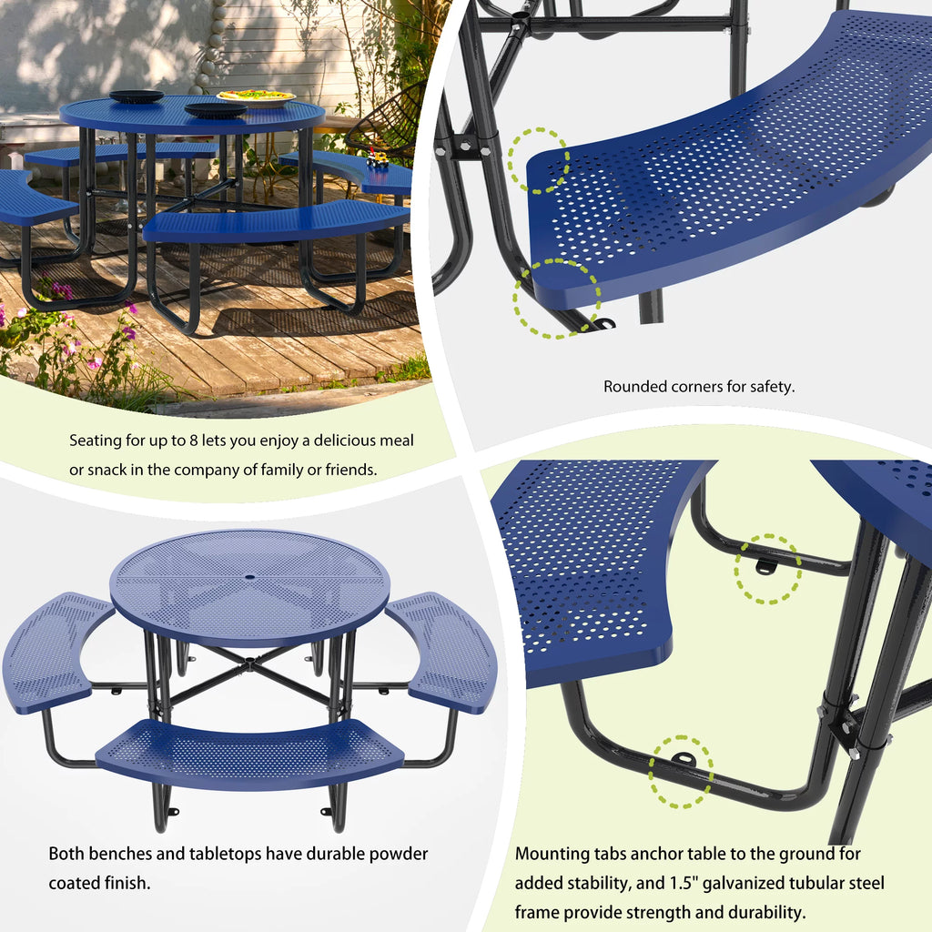 46'' Steel Round Picnic Table with Umbrella Hole E163272