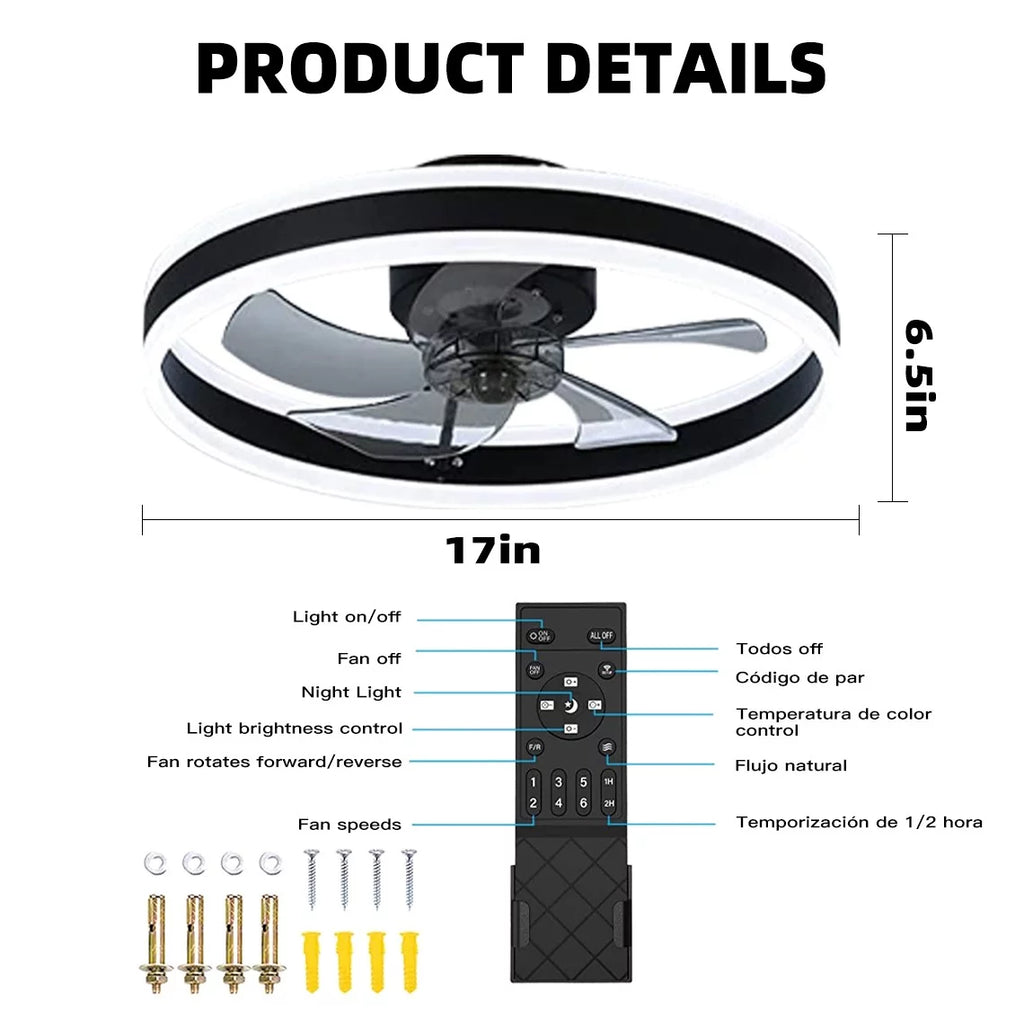 Black Low Profile Ceiling Fan with Light V380037