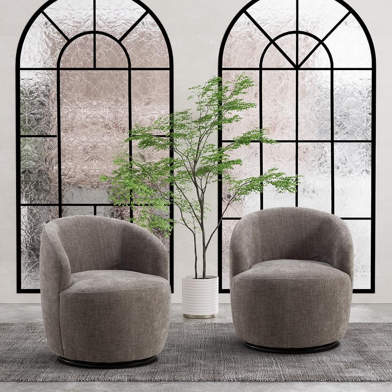 Set of 2 Chenille Swivel Barrel Chair G9507