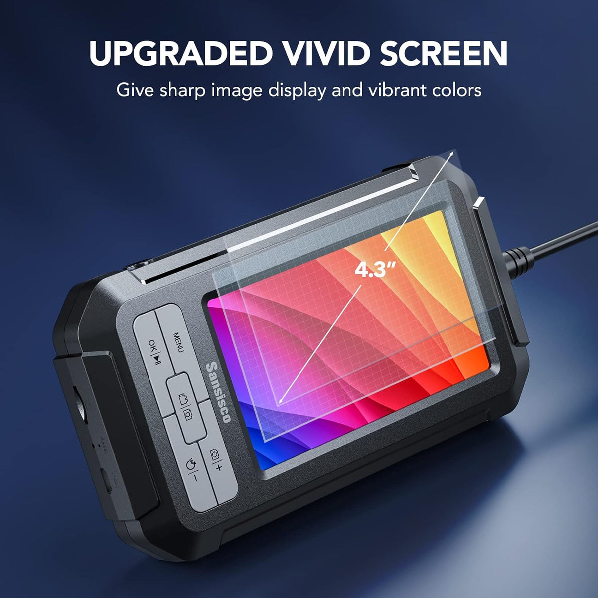 1080P HD Digital Endoscope with 5.5 mm Thin Probe, 4.3-Inch LCD Screen, IP67 Waterproof, 16.5ft Semi-Rigid Cable K932