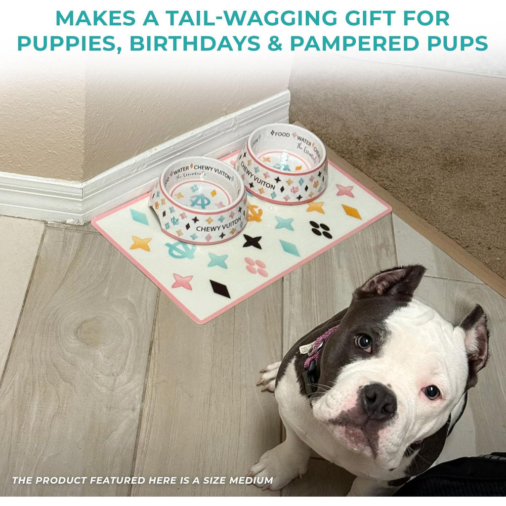 White BPA-Free Non-Skid Dog Bowls with Placemat, Case of 2 O364