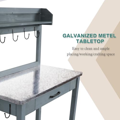 Outdoor Potting Bench Table with Storage Drawer and Removable Shelf Rack Q10160
