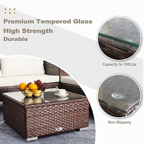 Outdoor Wicker Coffee Table with Glass Top, 25.2in Mixed Brown B26936