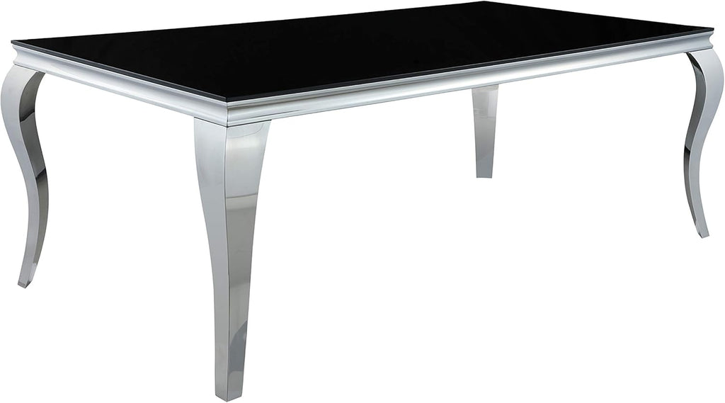 Black and Chrome Rectangular Glass Top Dining Table U145