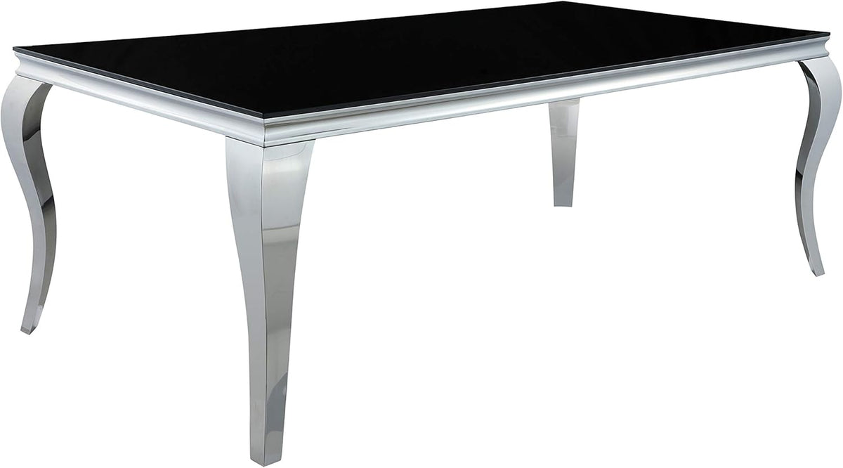 Black and Chrome Rectangular Glass Top Dining Table U145