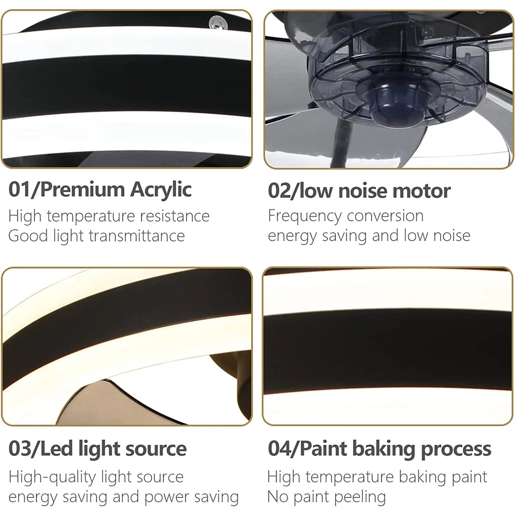 Black Low Profile Ceiling Fan with Light V380037