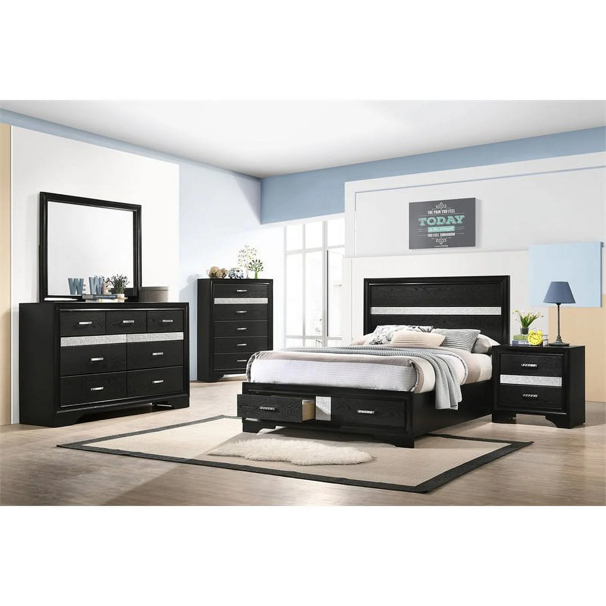 5 Piece Full Platform Storage Wood Bedroom Set Black K991457
