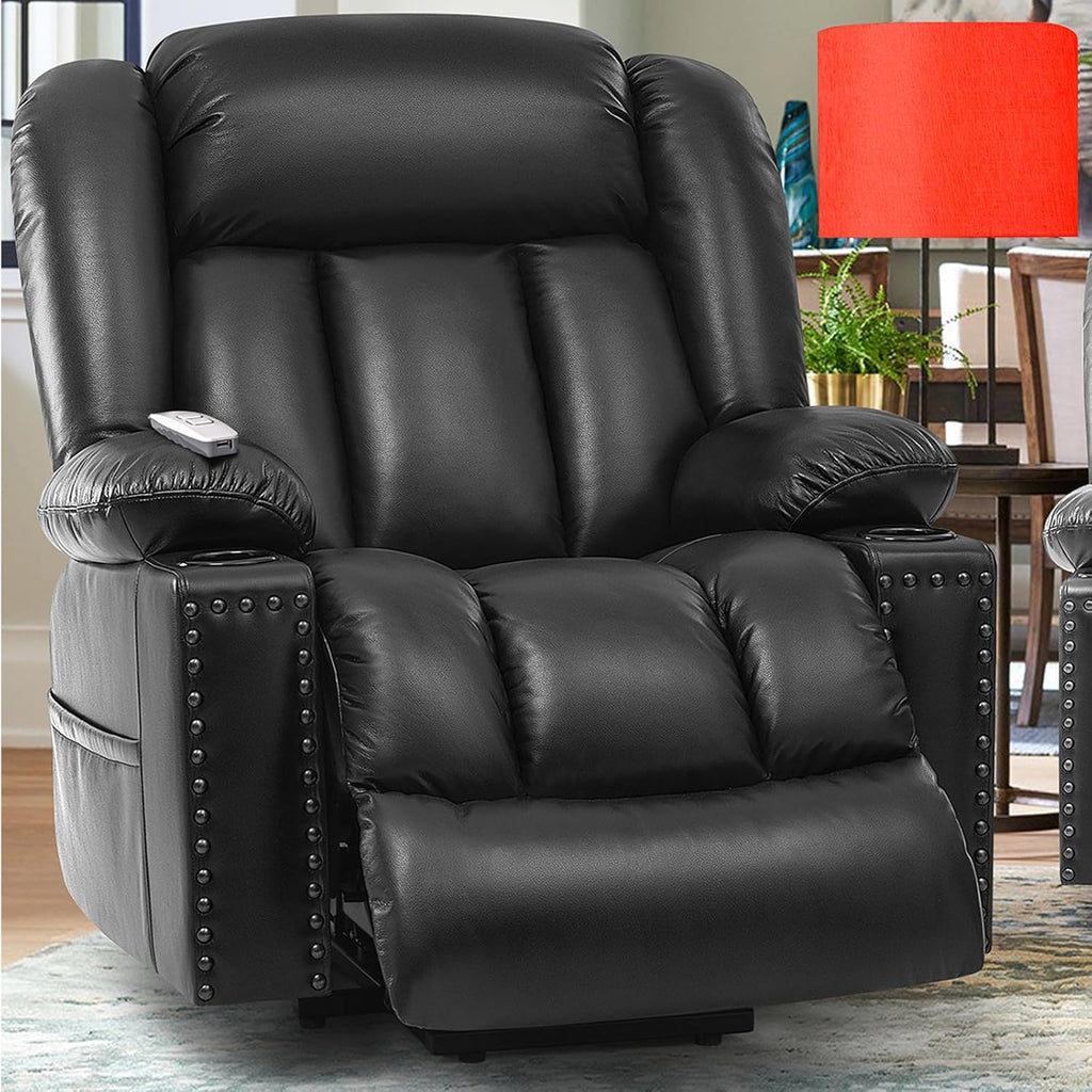 Black Dual Motor Power Lift Chair Recliner with Heat and Massage H47663