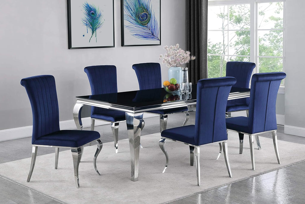 Black and Chrome Rectangular Glass Top Dining Table U145