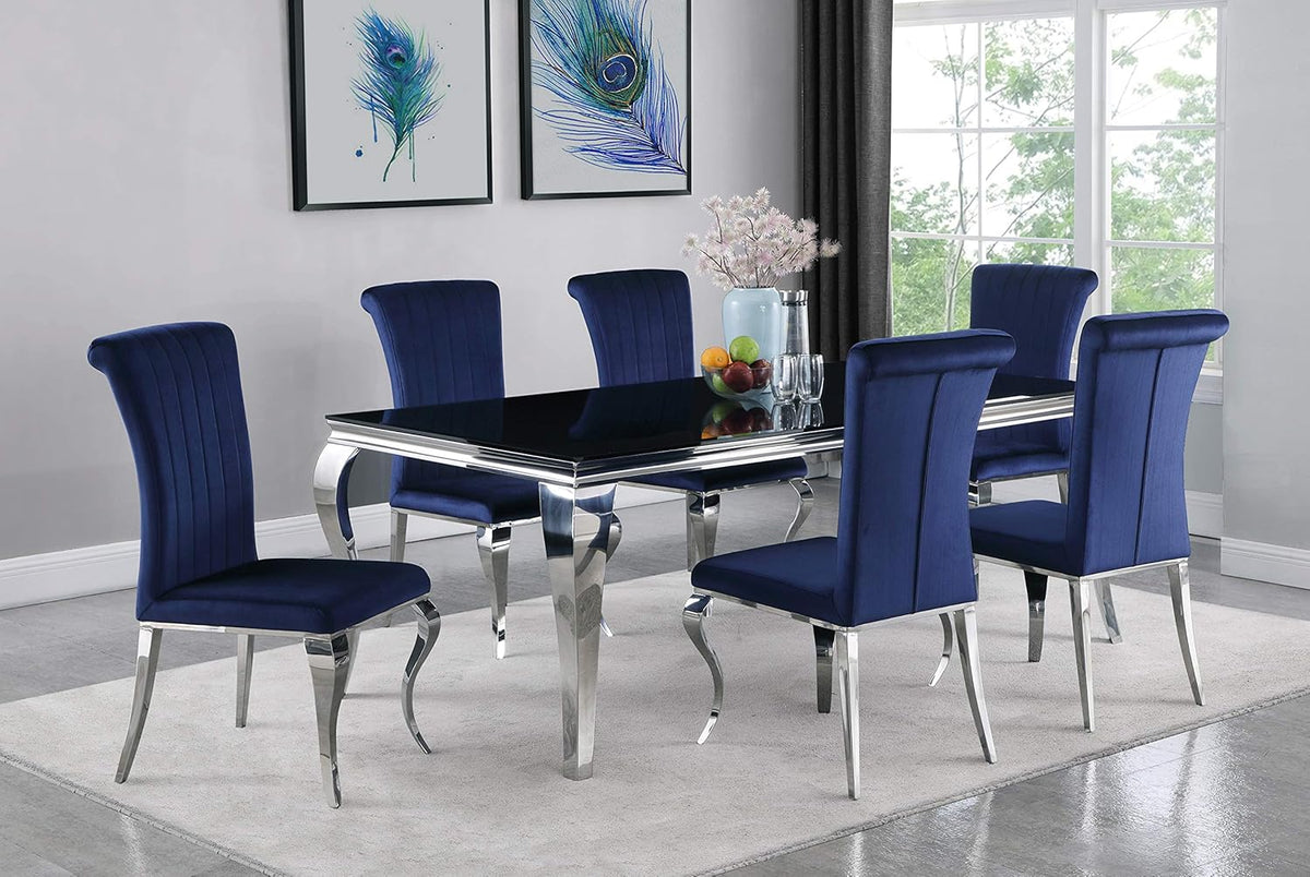 Black and Chrome Rectangular Glass Top Dining Table U145
