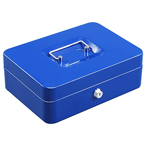 Cash Box with Money Tray and Key Lock, Metal, 13''x9.37''x3.54'', Black Z87665