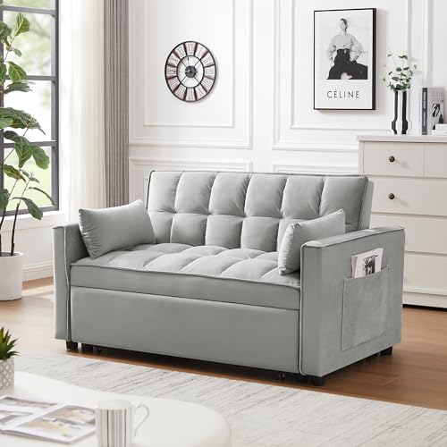 Black Velvet Convertible Sleeper Sofa with Pullout Bed C593