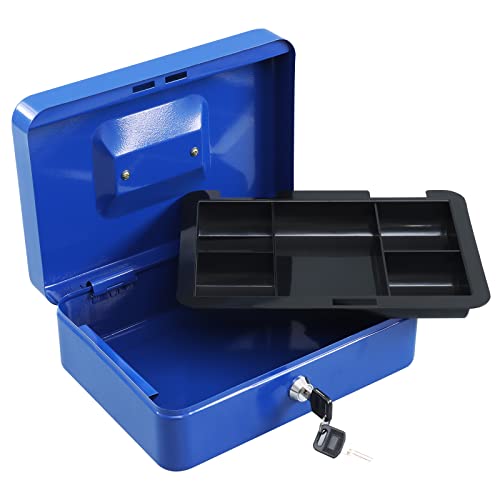 Cash Box with Money Tray and Key Lock, Metal, 13''x9.37''x3.54'', Black Z87665