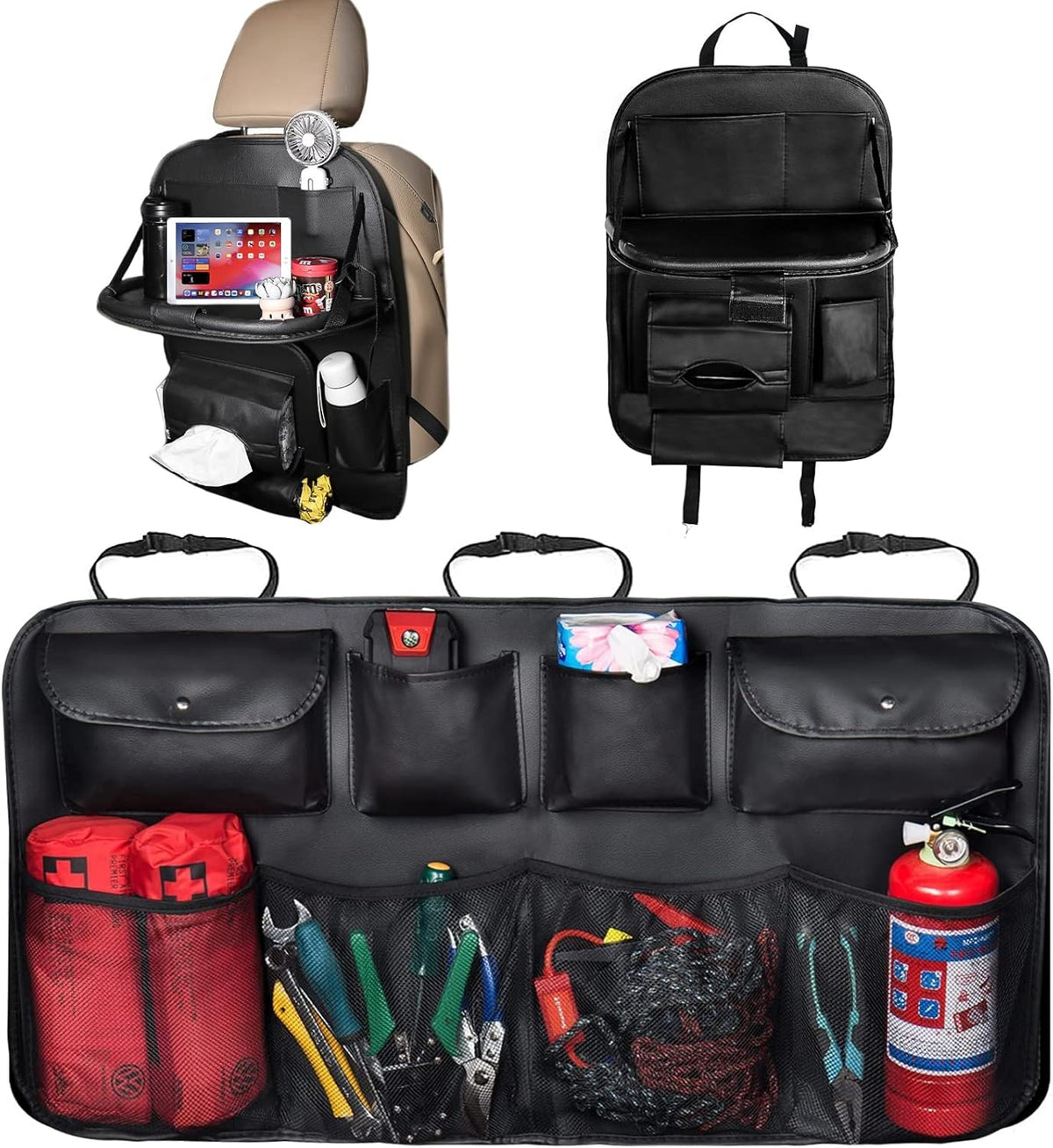 SUV Car Backseat Organizer & Trunk Organizer, 15 Storage Pockets, PU Leather, Pack of 2 Y30610