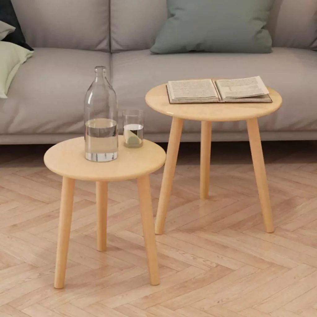 2 Pieces Small Round Solid Wood Side Table I1016