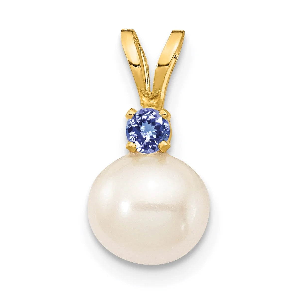 14K Yellow Gold Fresh-Water-Cultured Pearl Tanzanite Pendant Charm with Rope Chain Necklace 16'' K98536