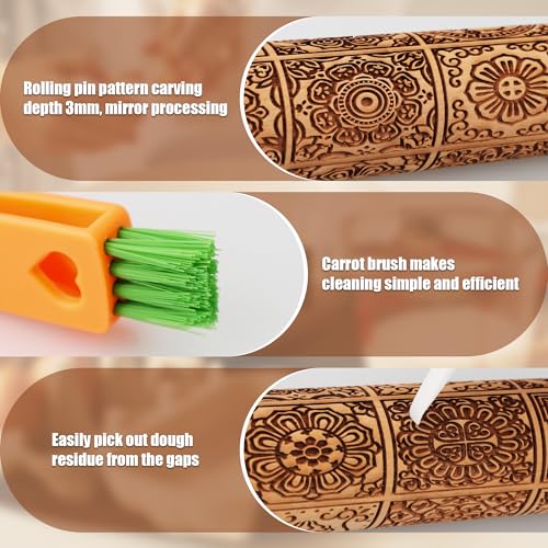 17" Wooden Rolling Pins with European Embossed Designs G451