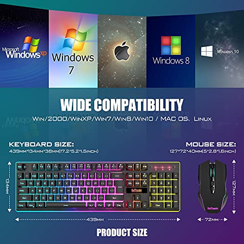 Wireless Gaming Keyboard and Mouse Combo with LED Backlit Rechargeable 3800mAh Battery, Mechanical Feel Anti-ghosting Keyboard and 7D 3200DPI Mice (Black) Y704