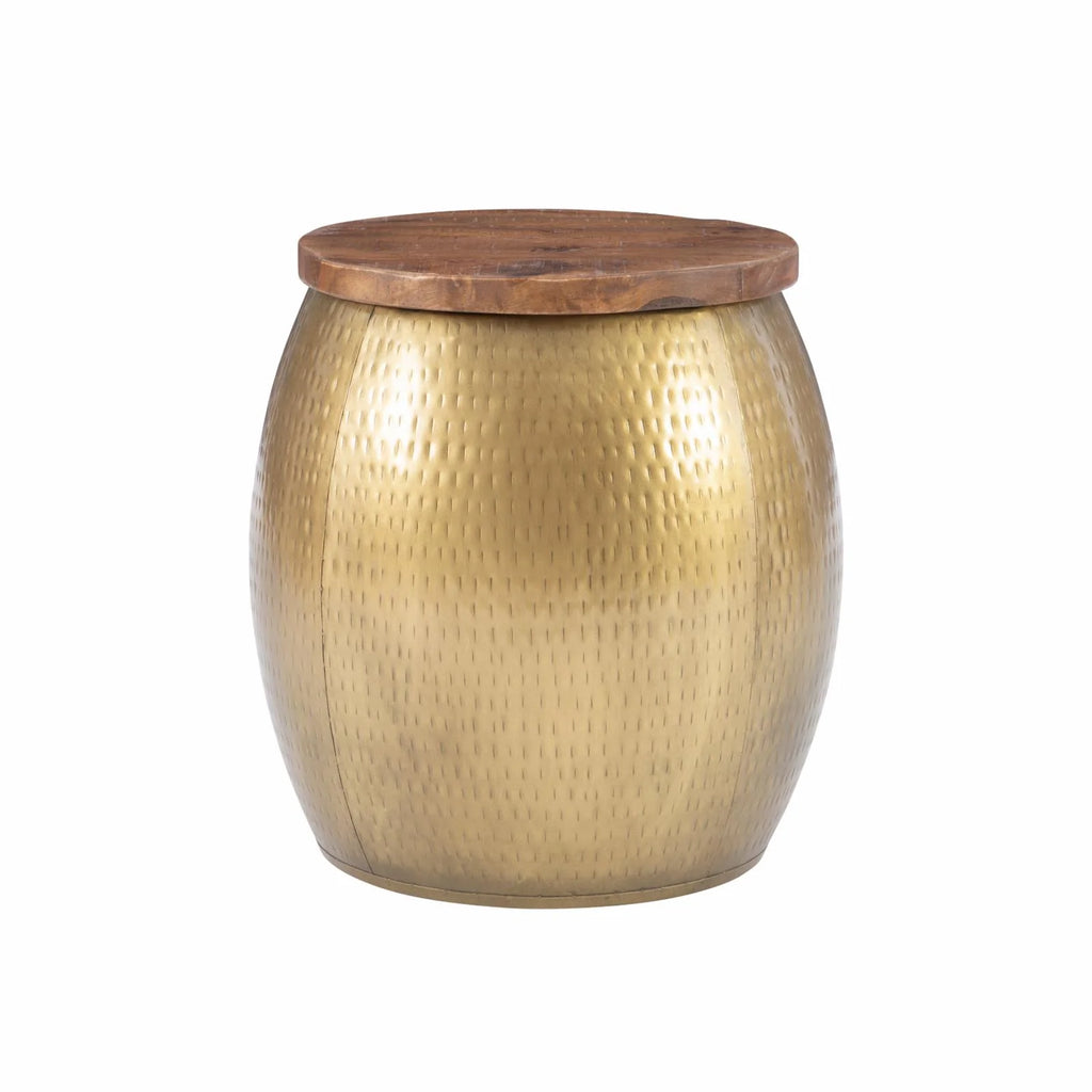 Gold Metal and Wood Storage Side Table T703750