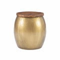 Gold Metal and Wood Storage Side Table T703750