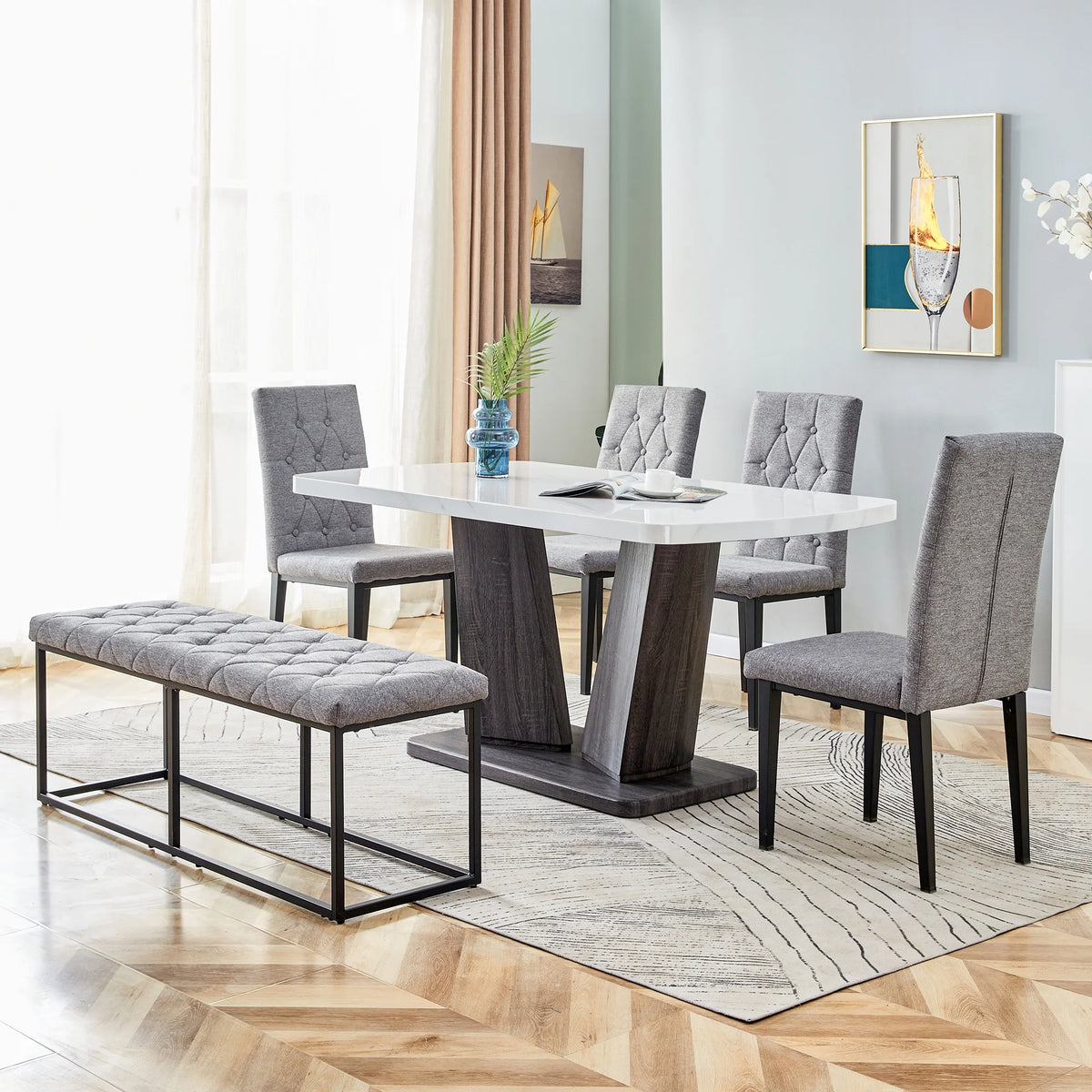 63" 6-Piece Dining Table with 4 Chairs & 1 Bench J58320
