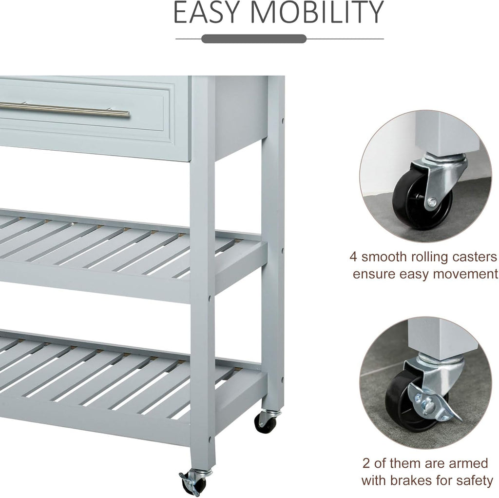 Grey Stainless Steel Top Rolling Utility Cart with Drawers and Shelves X46277