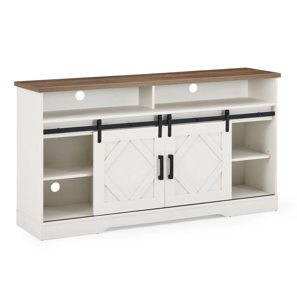 White Farmhouse Wood TV Stand with Storage G15929