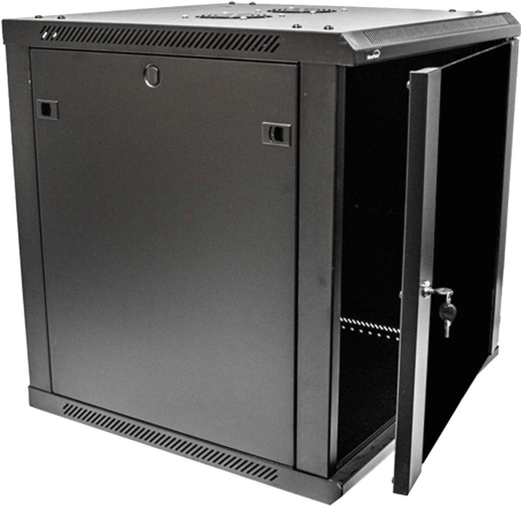 12U Wallmount Cabinet Enclosure 19-Inch Server Network Rack with Locking Glass Door Black T619