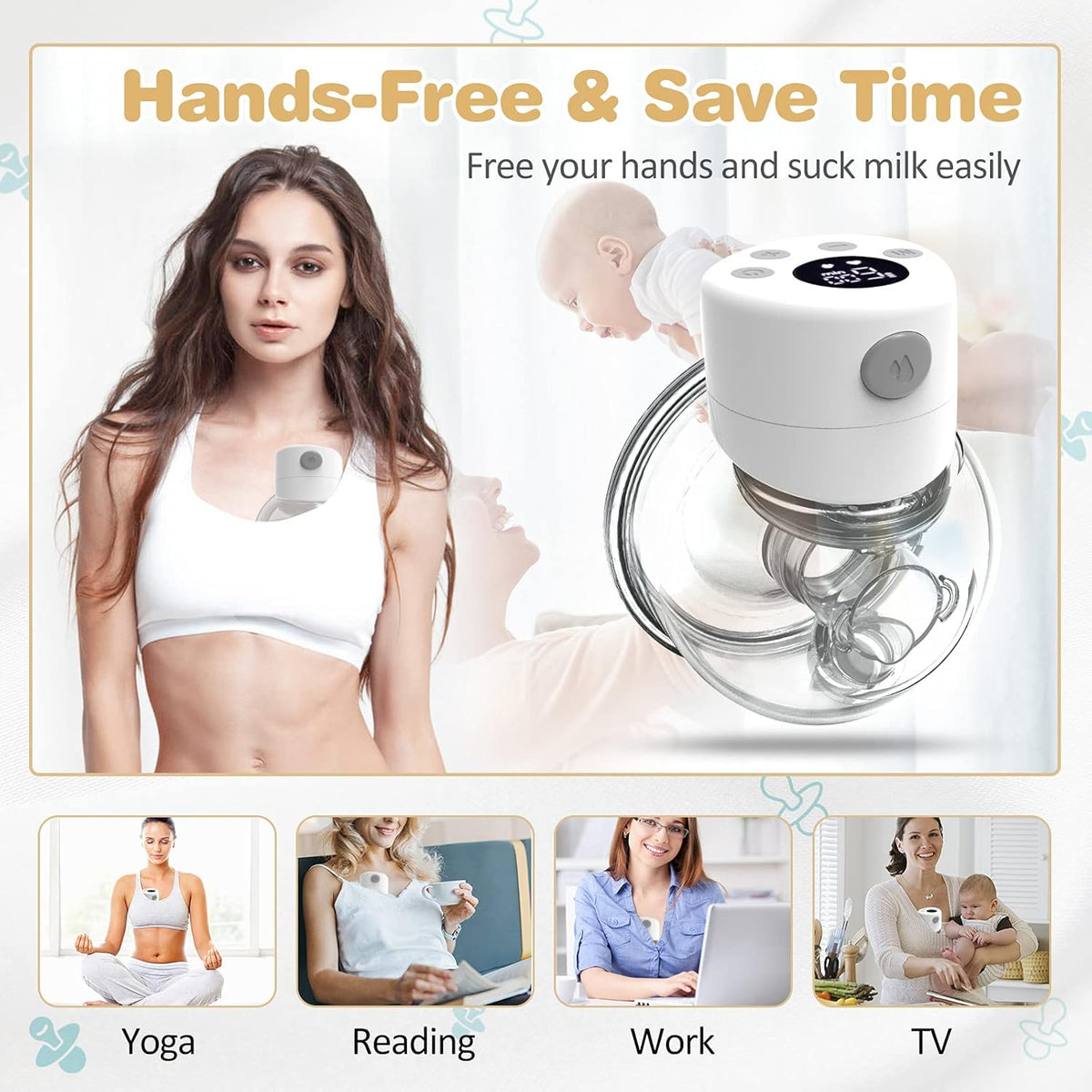 Electric Wearable Breast Pump, Hands Free, Portable, 2 Mode & 9 Levels, LCD Display N8171