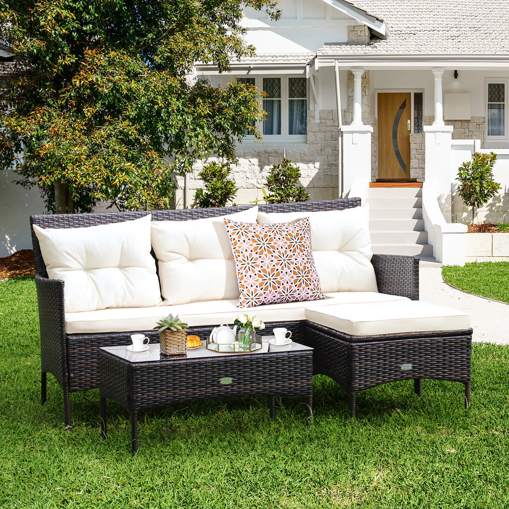 3 Pc Cushioned Patio Rattan Sofa Set G7951