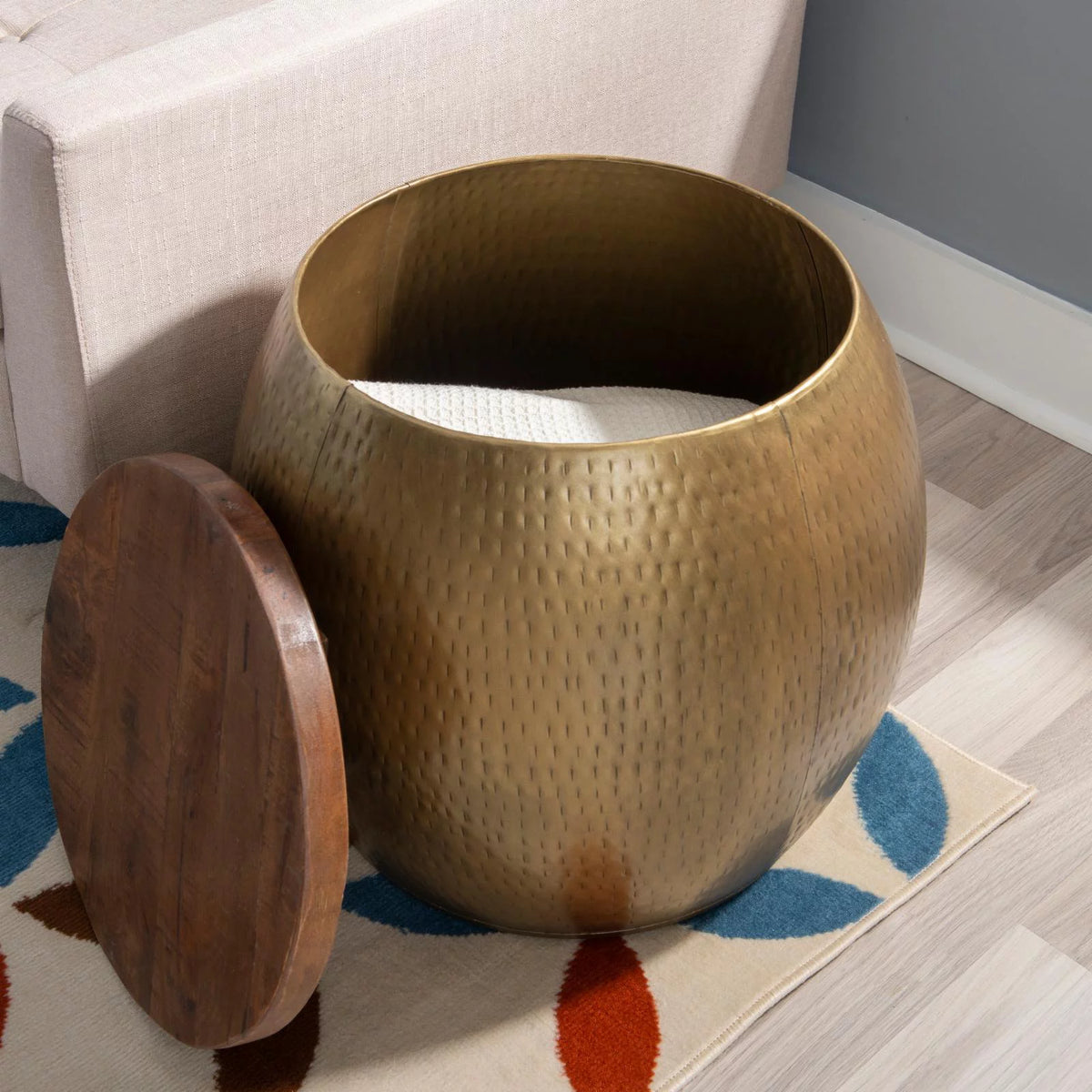 Gold Metal and Wood Storage Side Table T703750