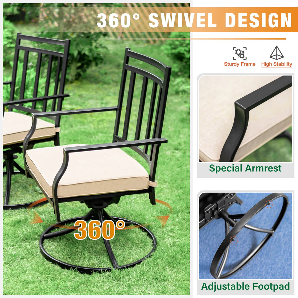 Set of 2 Metal Swivel Outdoor Dining Chairs with Beige Cushions K6971