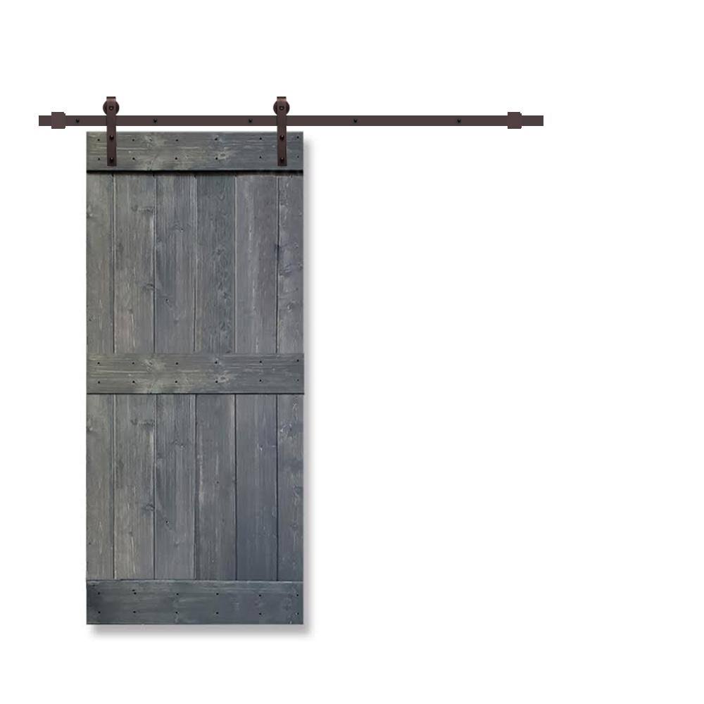 Gray Stained 2 Panel Barn Door with Sliding Hardware I827