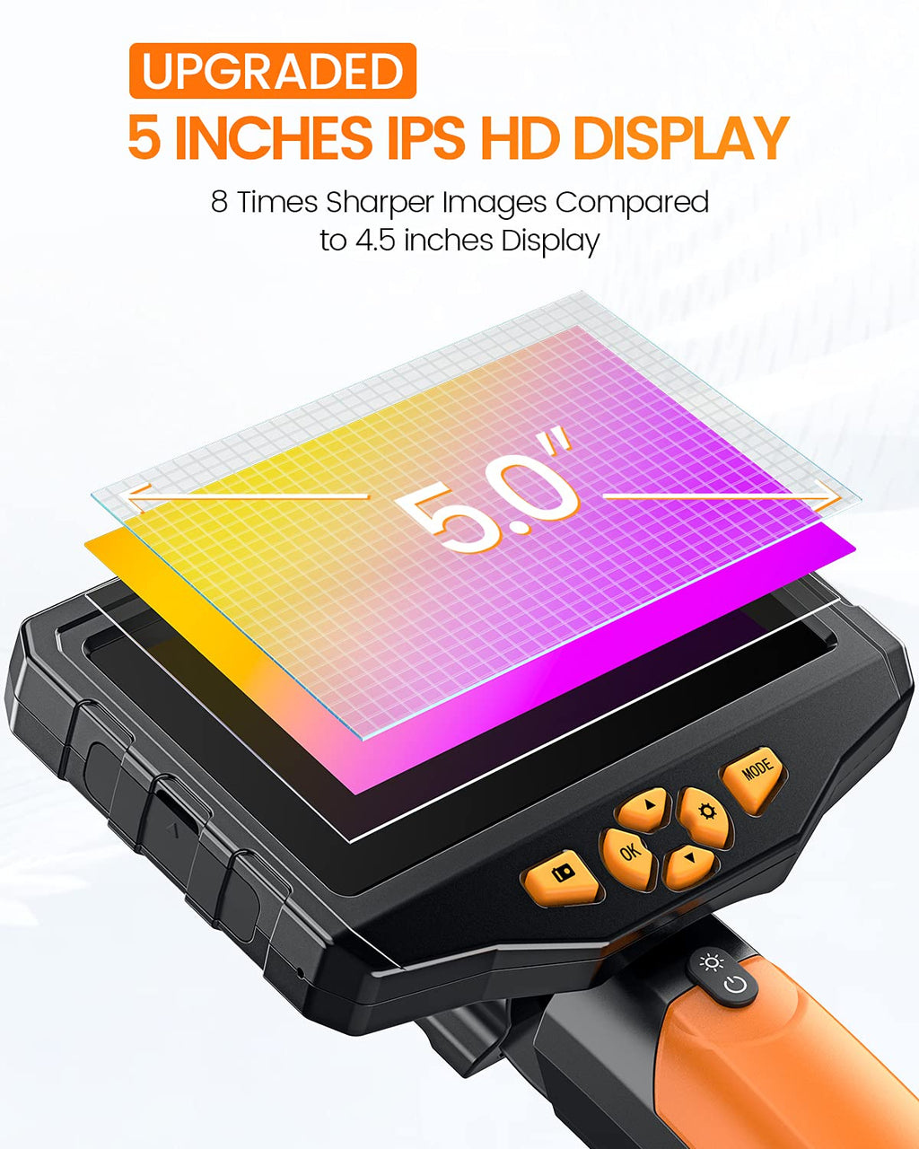 Dual Lens Inspection Camera with 5 IPS Screen and 16.4ft Flexible Probe G686