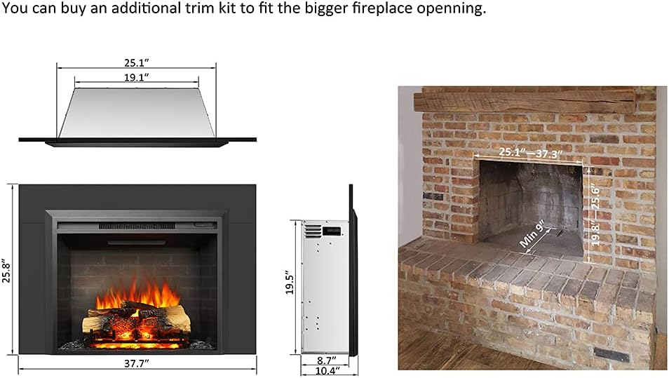 28 W Electric Fireplace Insert, 750/1500W Heater with Remote Control E878514