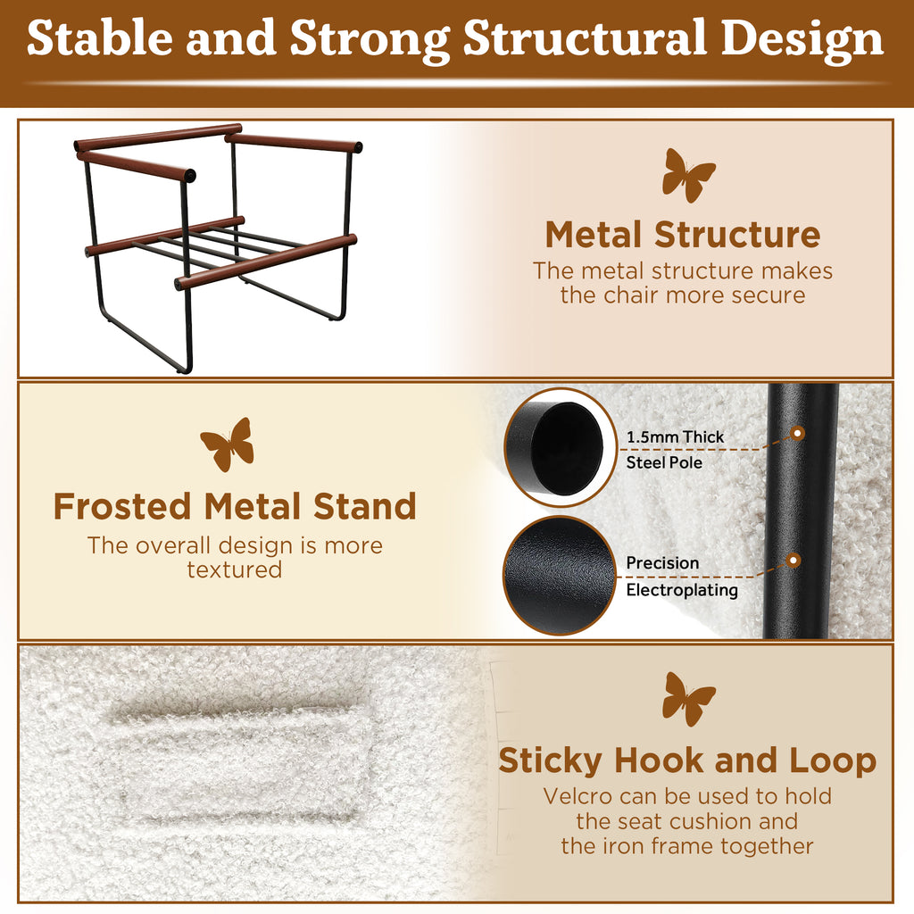 Walnut Boucle Accent Chair with Metal and Wooden Frame A687062