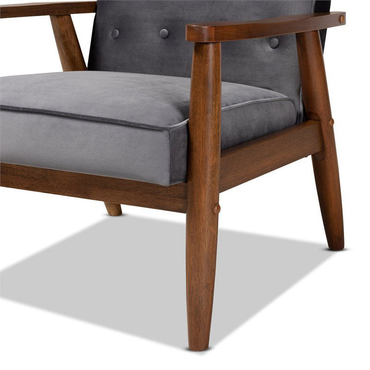 Grey Velvet Upholstered Wood Lounge Chair I56806