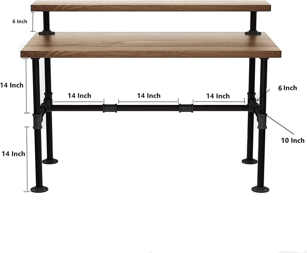 28 Inche Industrial Pipe Table Legs Set with 6-Inch Monitor Shelf Support I705