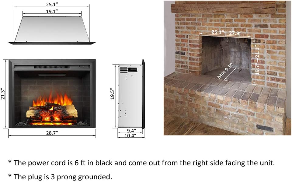 28 W Electric Fireplace Insert, 750/1500W Heater with Remote Control E878514