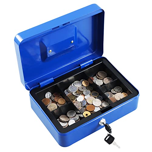 Cash Box with Money Tray and Key Lock, Metal, 13''x9.37''x3.54'', Black Z87665
